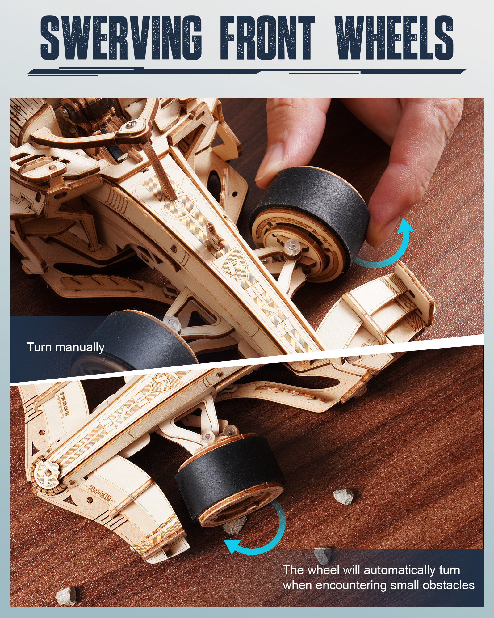 ROBOTIME 3D Wooden Puzzle Racing Car Model Kits With Mechanical Roaring Engine - Image 2