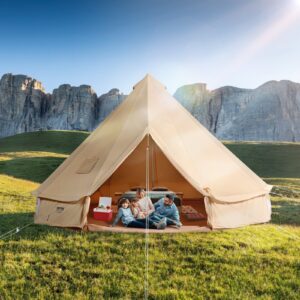 Canvas Bell Tent, 4 Seasons 3 M 9.8ft Yurt Tent, Canvas Tent For Camping With Stove Jack, Breathable Tent Holds Up To 4 People, Family Camping Outdoor Hunting Party