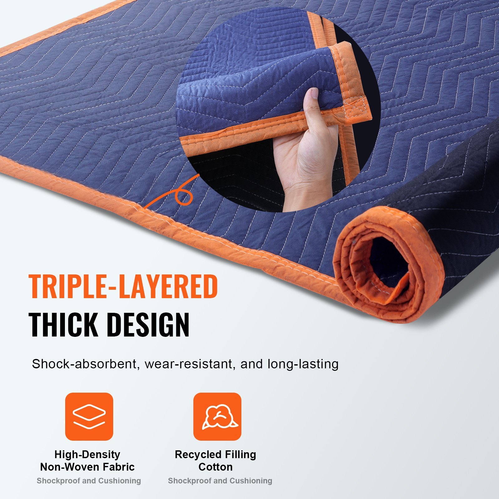 Moving Blankets, 203.2 X 182.9 Cm, 15.9 Kg/dz Weight, 12 Packs, Professional Non-Woven Recycled Cotton Packing Blanket, Heavy Duty Mover Pads For Protecting Furniture - Image 4