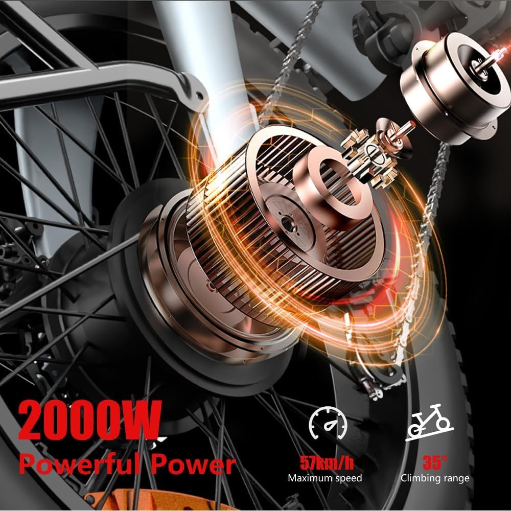 HX Q3 Electric Dirt Bike For Adults,2000W Powerful Motor E Bikes 7-Speed Disc Brake,31 MPH&60 Miles Range,20x4 Fat Tire,48V 20Ah Removable Battery,Front Suspension E Bike,LCD Display - Image 4